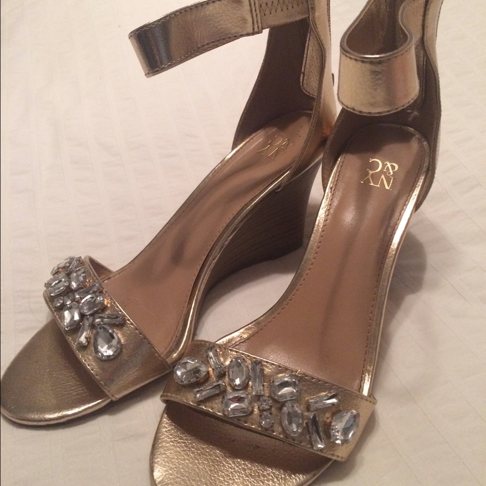 Gold Jeweled Wedge Sandals